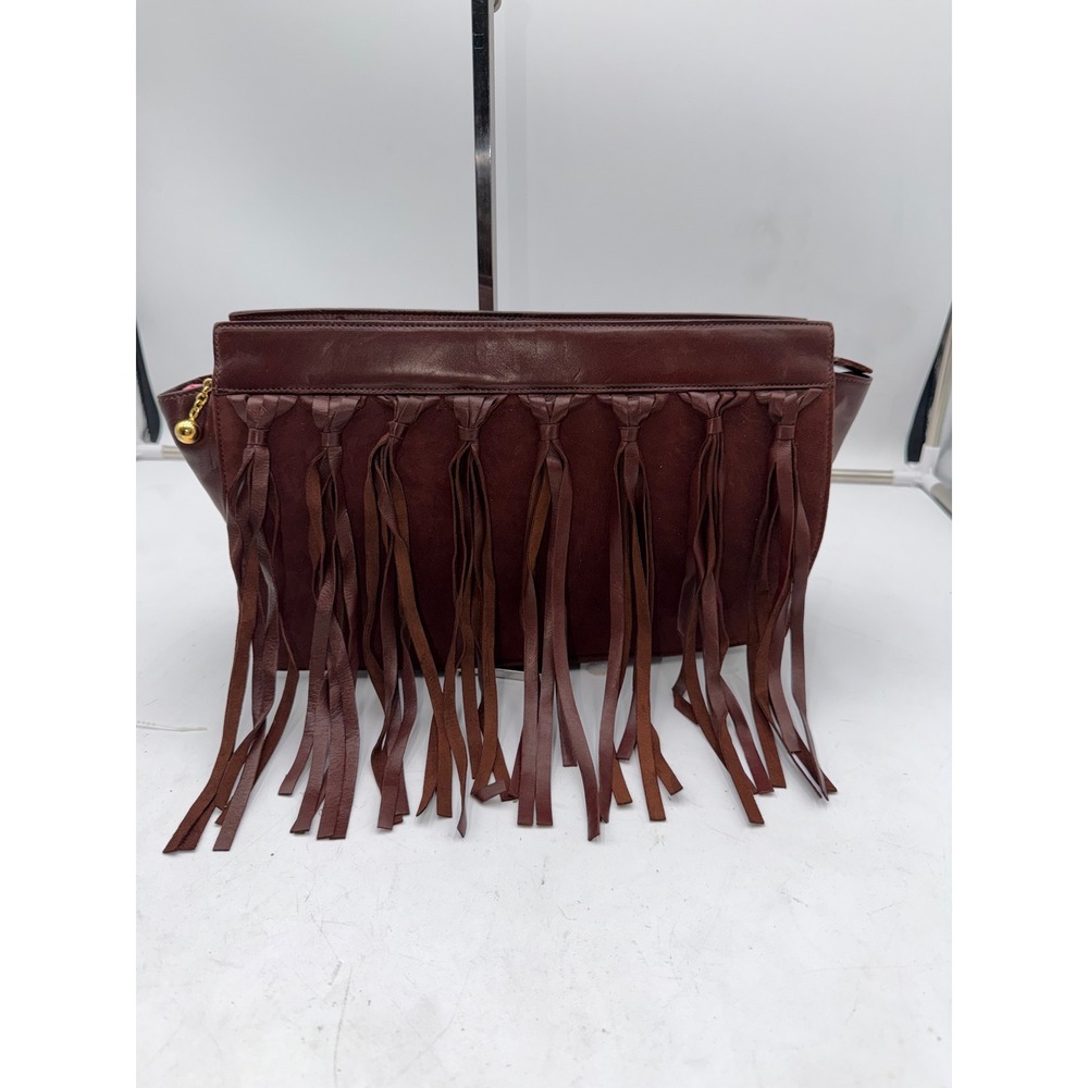 SISO Vintage Italian Leather Fringe Clutch Bag Mahogany Brown Made in Italy